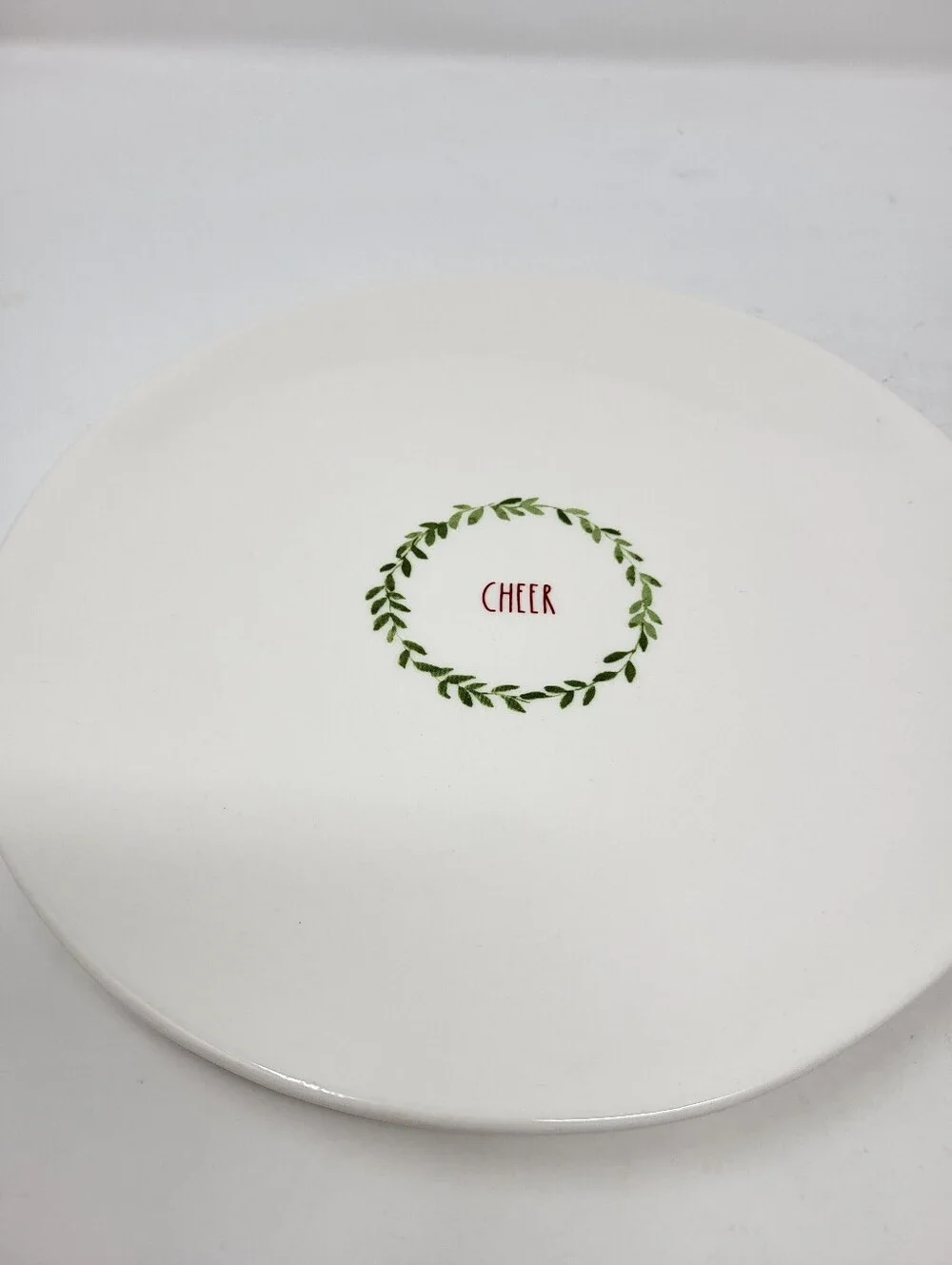Rae Dunn Cheer Plates Set of 2 Ceramic Christmas Holiday Wreath Magenta 8 inch